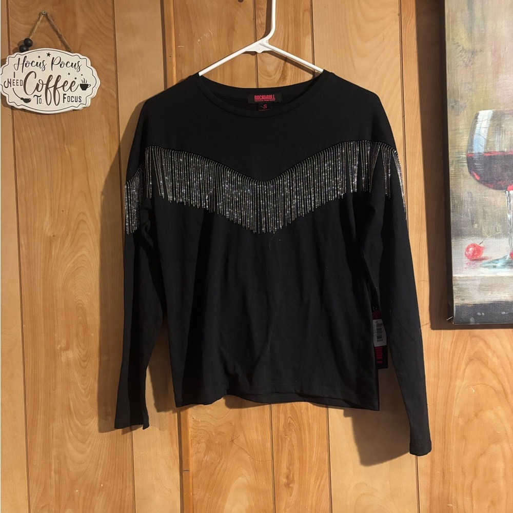 Black Long Sleeve Top with Silver Accents